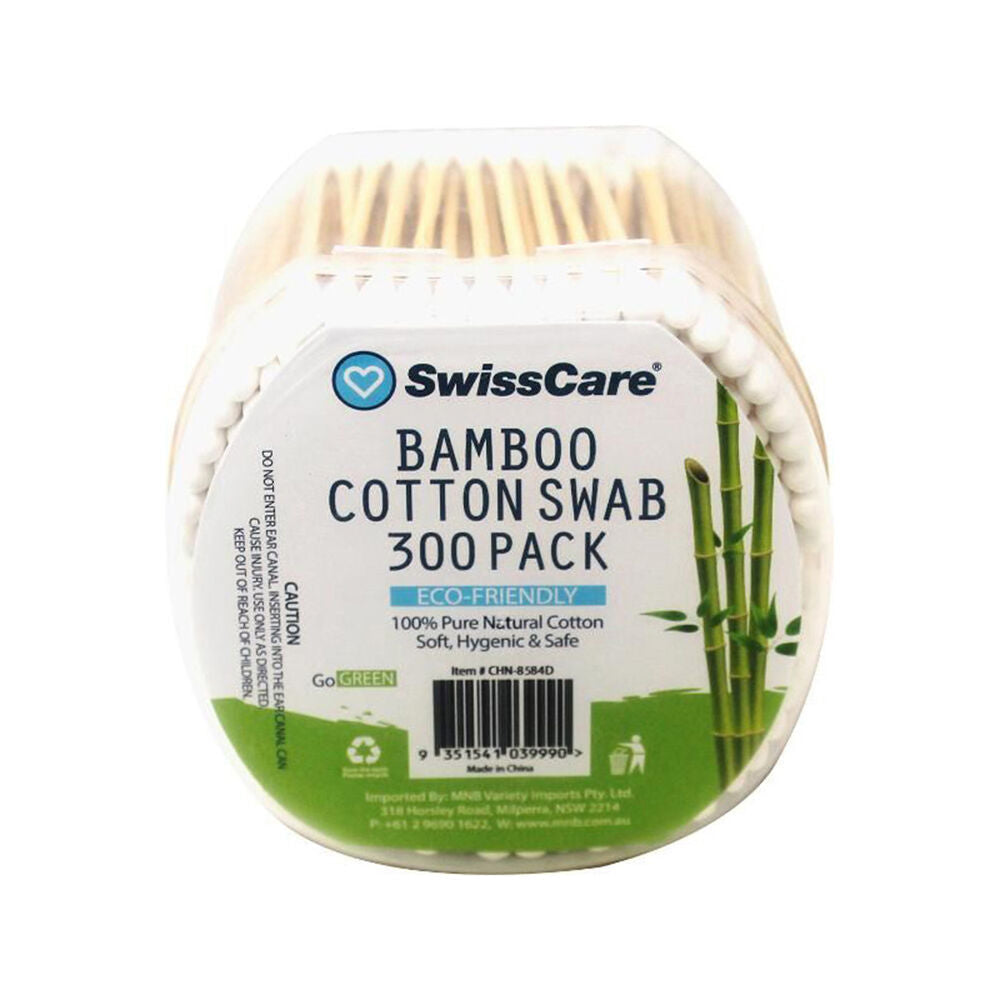 Swisscare Cotton Q-Tip Swab Ear Cleaning Wooden Stick Buds Bamboo (300 Pieces)