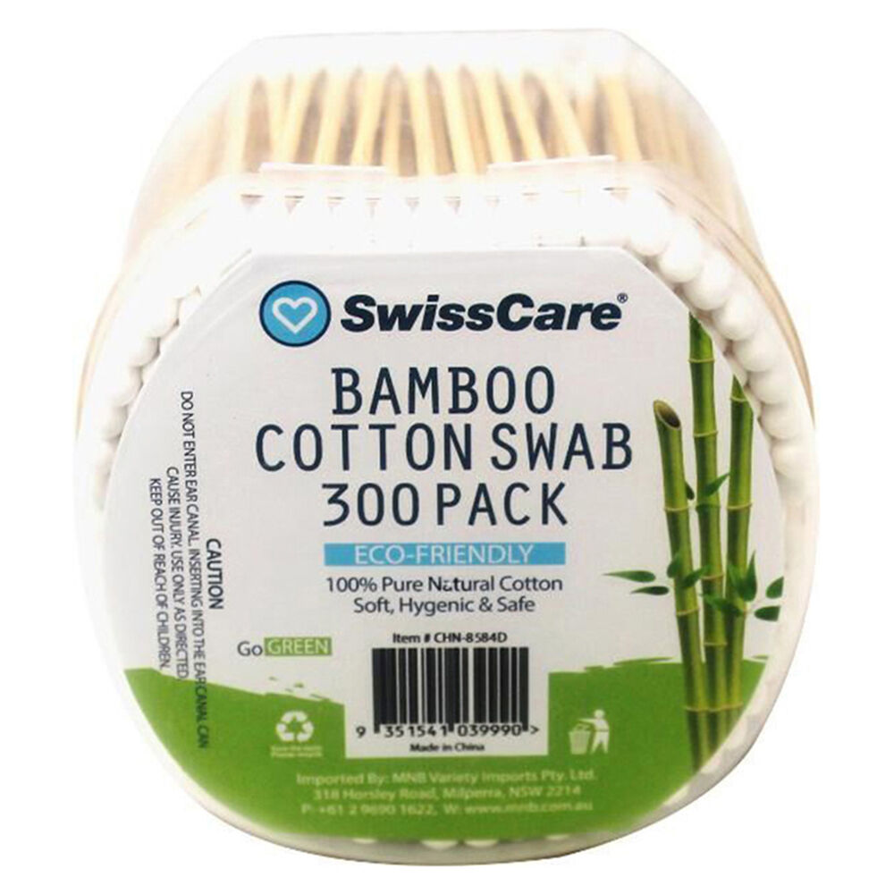 Swisscare 300pc SwissCare Cotton Q-Tip Swab Ear Cleaning Wooden Stick Buds Bamboo (12 Pack) — image 2