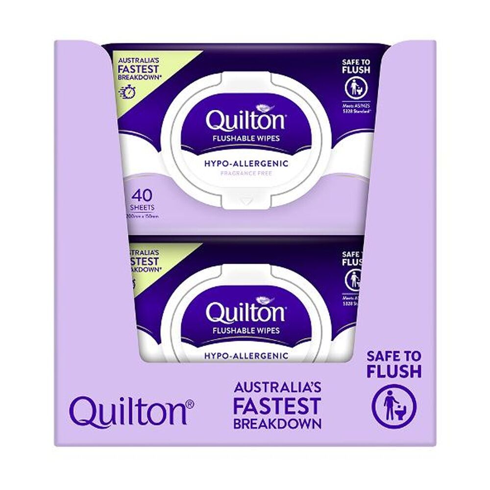 Quilton Flushable Wipes Hypo-Allergenic 40 Pack - Gentle For Sensitive Skin - Safe To Flush With Quick Breakdown - No Fragrance - Baby Wipes Personal — image 2