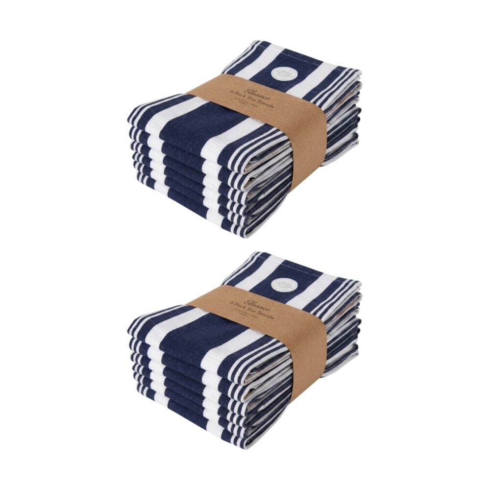 Cdsi 2x6pc CDSI Eleanor Tea Towel Recycled Cotton Kitchen Linen Assorted 50x70cm (2 Pack)