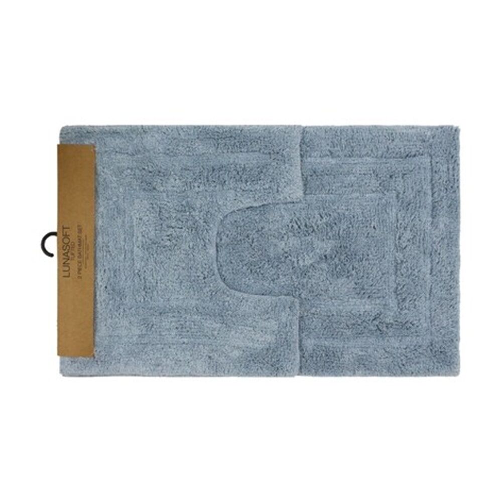 Cdsi Lunasoft Tufted Bathset Cotton Set Dusty Blue 50x80cm & 50x50cm (2 Pieces)