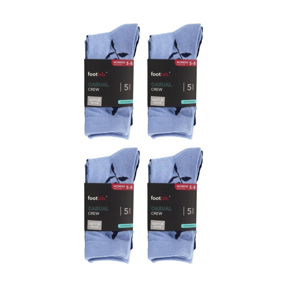 Footlab 5PK Footlab Women's Casual Crew Socks Cotton Rich Shoe Size 5-8 (4 Pack)