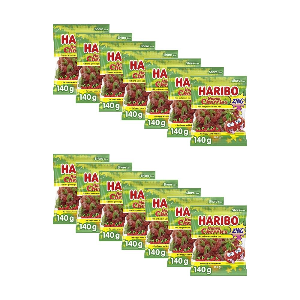 Haribo Happycherries Sour 140g Fruit Flavour Lollies/Gummies (14 Pack)