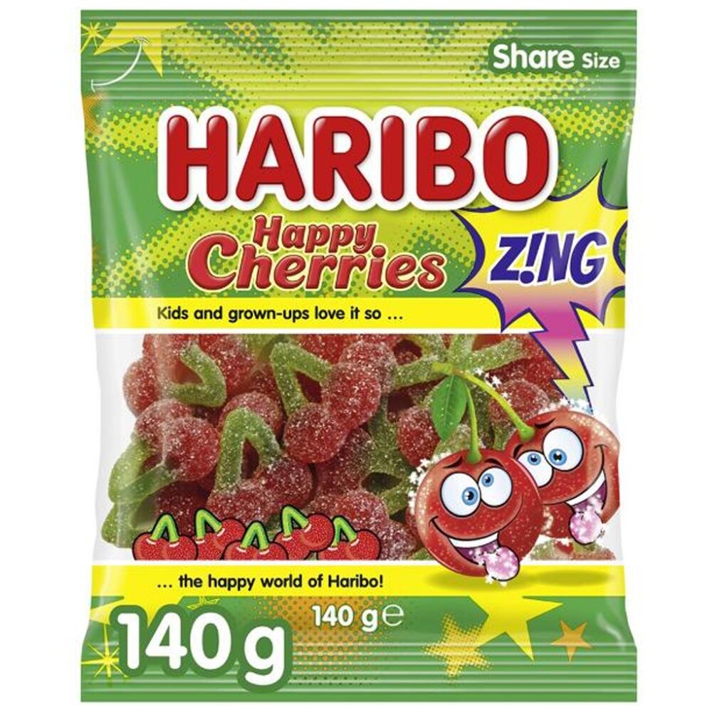 Haribo Happycherries Sour 140g Fruit Flavour Lollies/Gummies (14 Pack) — image 2