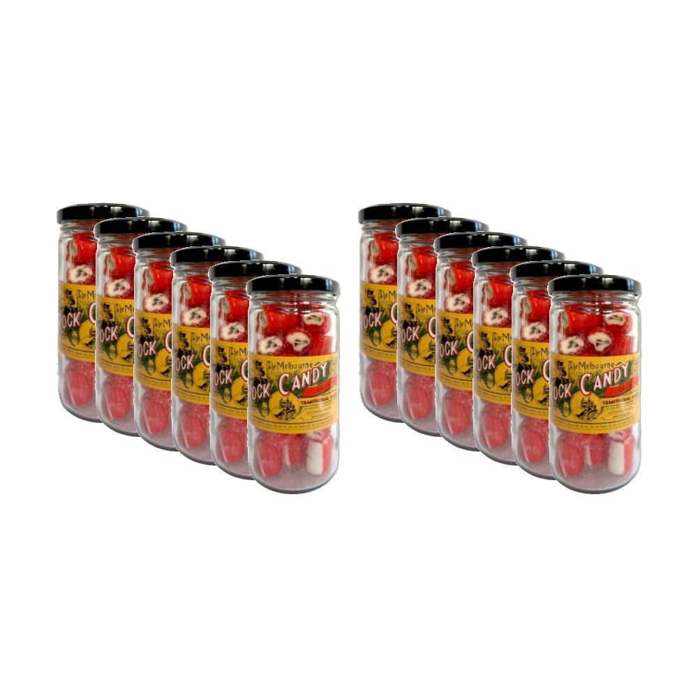 Melbourne Rock Candy Tradition Hard Boiled Sweets Lollies Cherry (12 Pack)
