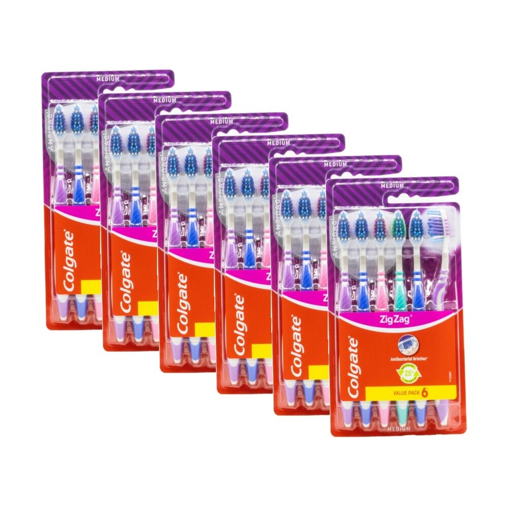 Colgate 6pc Colgate Zig Zag Antibacterial Bristles Toothbrushes Set Medium (6 Pack)