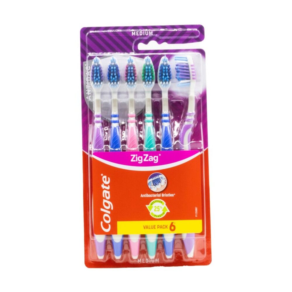 Colgate 6pc Colgate Zig Zag Antibacterial Bristles Toothbrushes Set Medium (6 Pack) — image 2