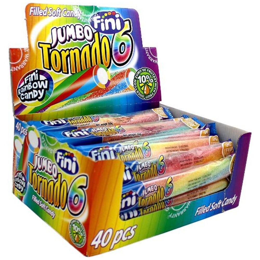 Fini Sour Jumbo Tornado Bars 50g Soft Ranbow Lollies/Gummies (40 Pack)