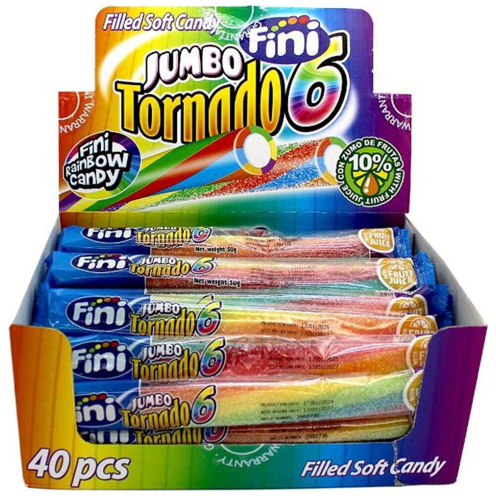 Fini Sour Jumbo Tornado Bars 50g Soft Ranbow Gummies/Lollies — image 3