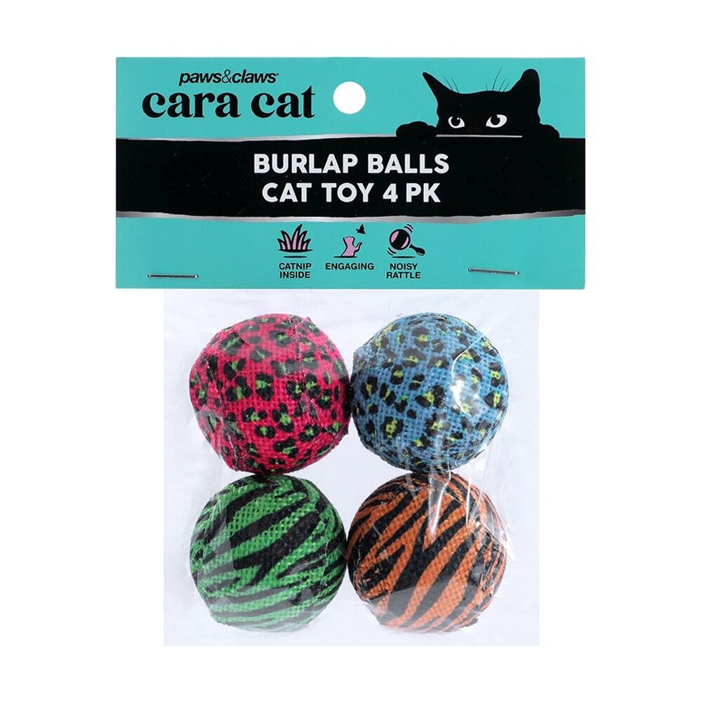 Paws and Claws Cara Cat Burlap Balls 4cm Noisy Rattle Play Toy Set Multicoloured (4 Pieces)