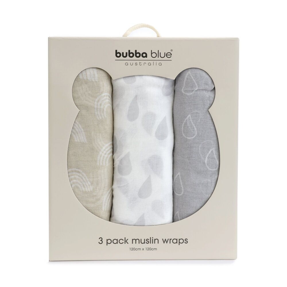 Bubba Blue 2x3pc Cotton Bamboo Baby Muslin Wraps Nordic Soft 120cm (2 Pack) — image 2