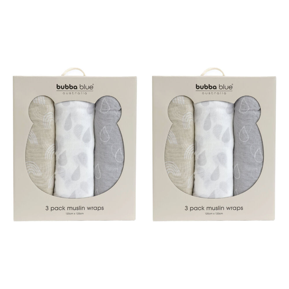 Bubba Blue 2x3pc Cotton Bamboo Baby Muslin Wraps Nordic Soft 120cm (2 Pack)
