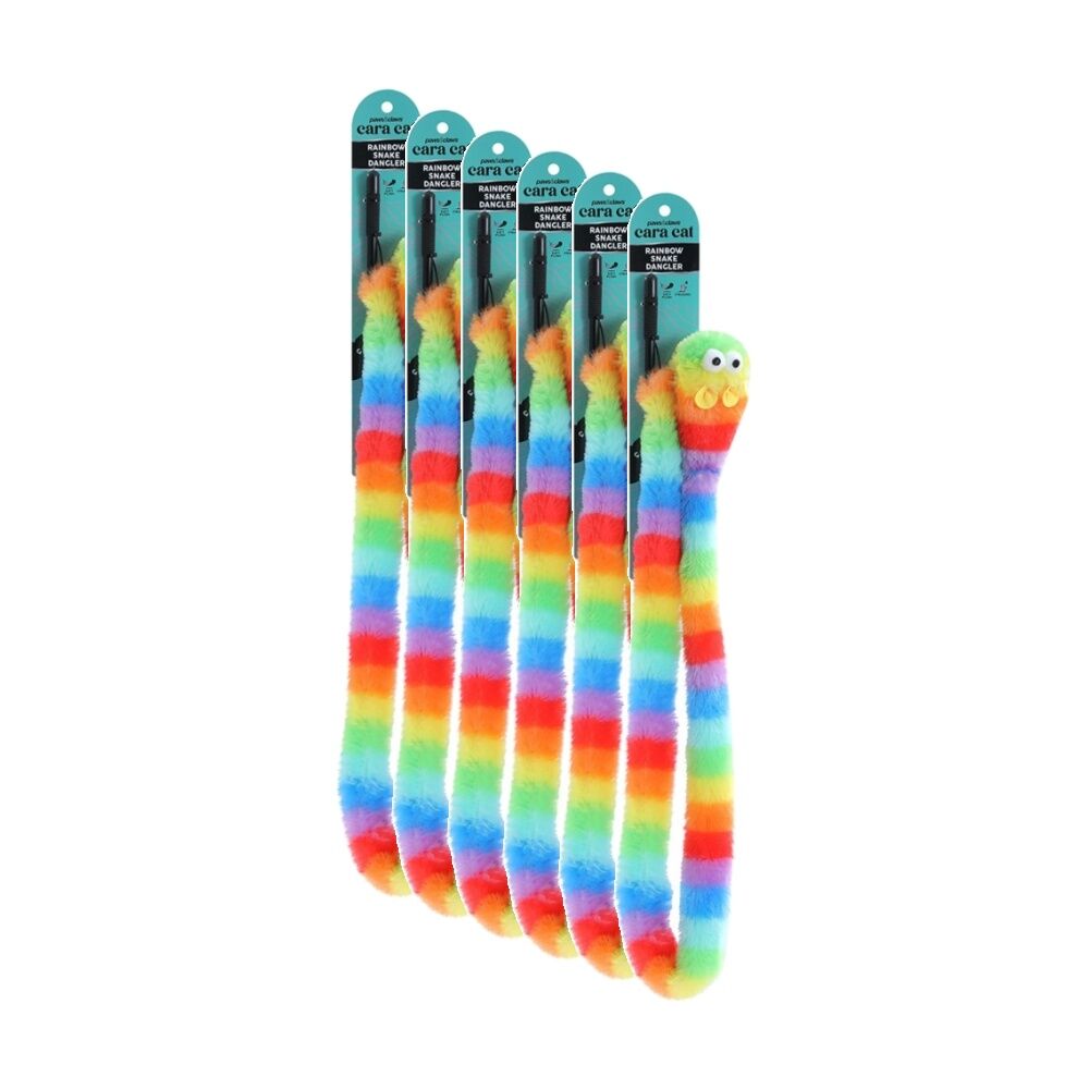 Paws and Claws Cara Cat Rainbow Dangler Wand Plush Crinkle Toy 1.5m (6 Pack)