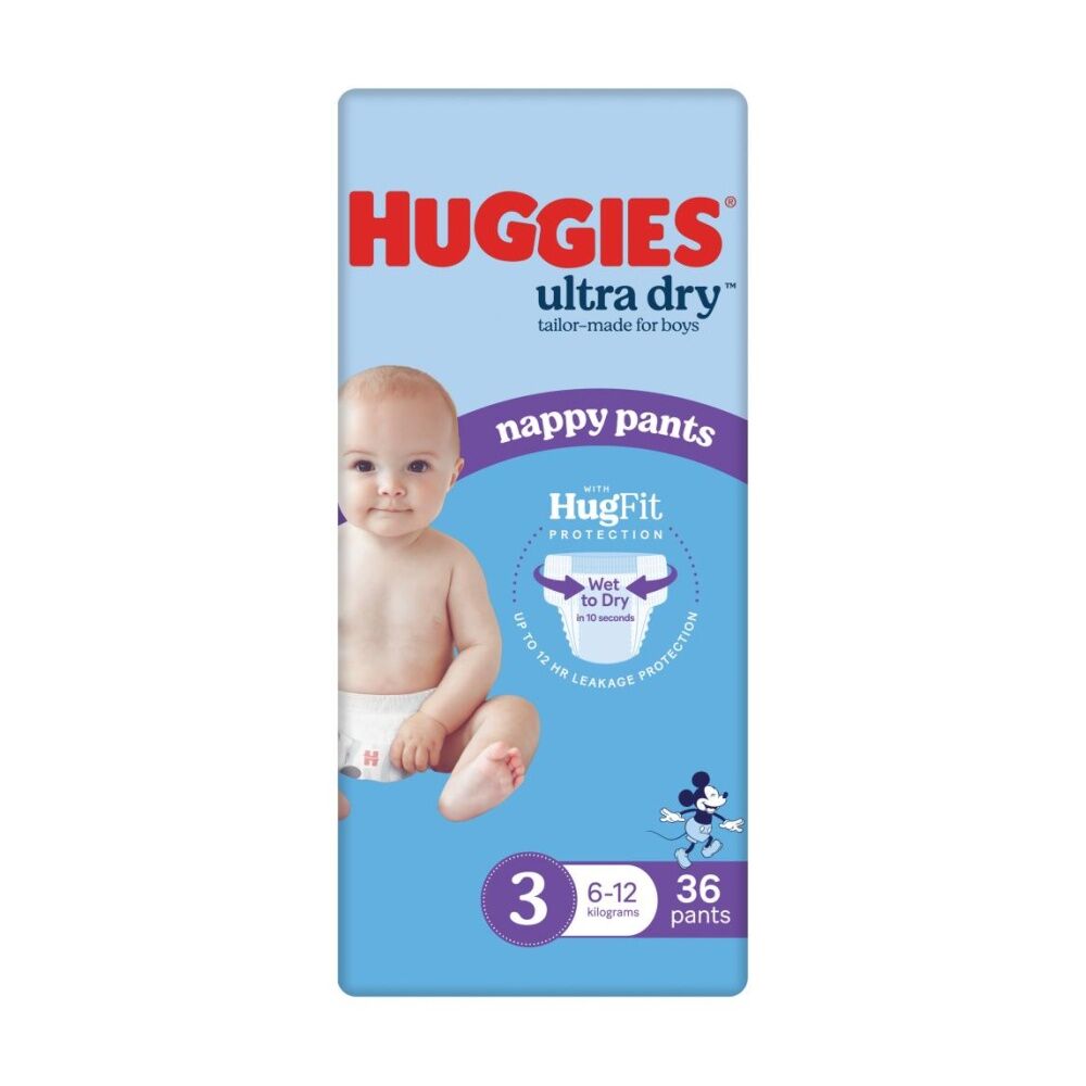Huggies Ultra & Rapid Dry Nappy Pants Size 3 Boys 6-12kg (36 Pieces) — image 2
