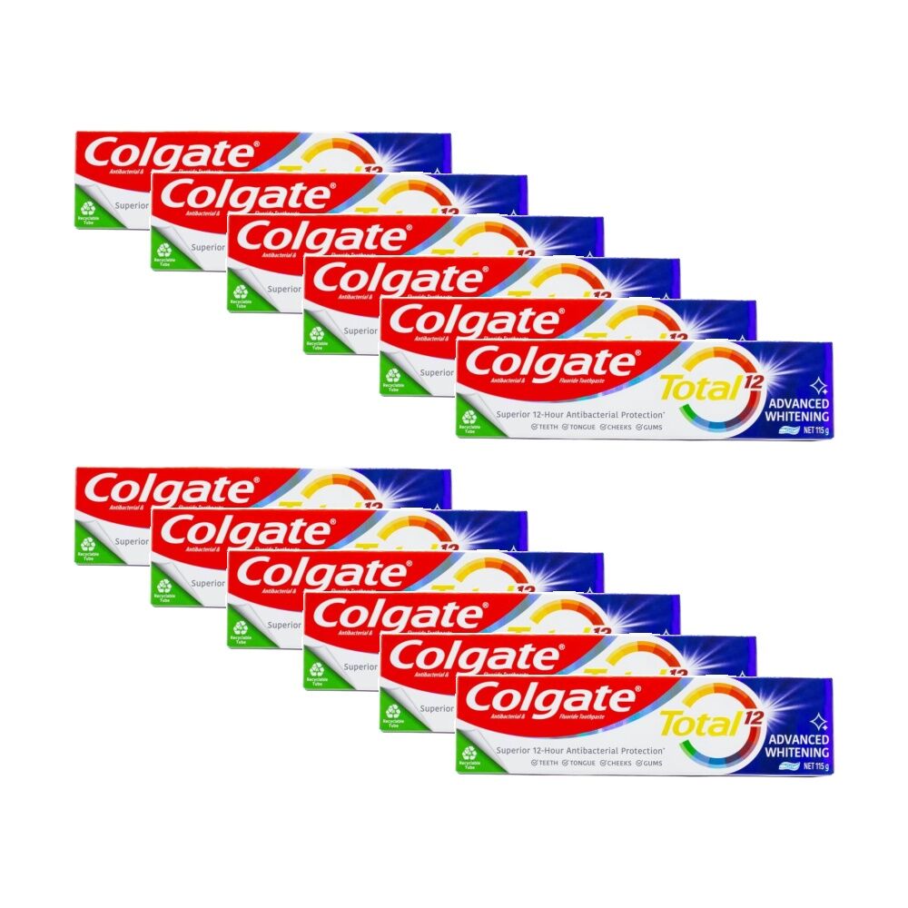 Colgate Total 12 Hour Advanced Whitening Mint Toothpaste Gel 115g (12 Pack)