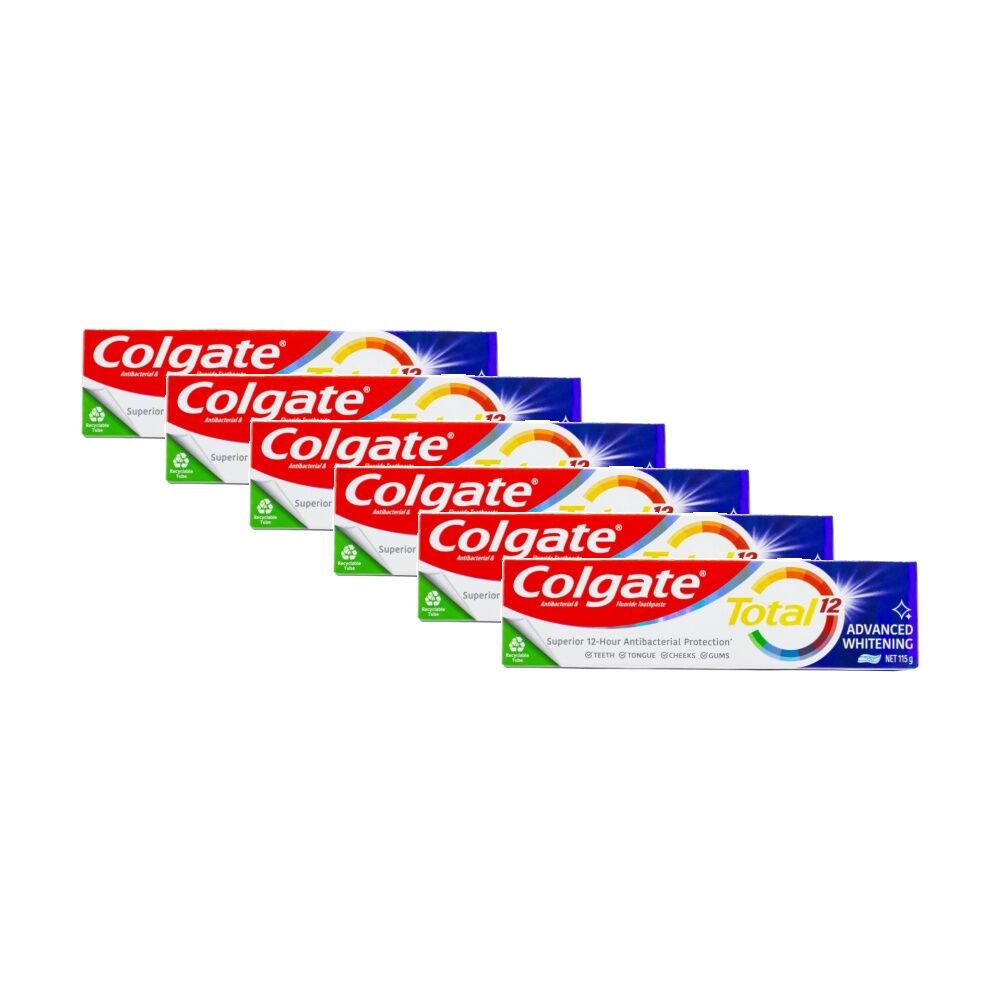 Colgate Total 12 Hour Advanced Whitening Mint Toothpaste Gel 115g (6 Pack)