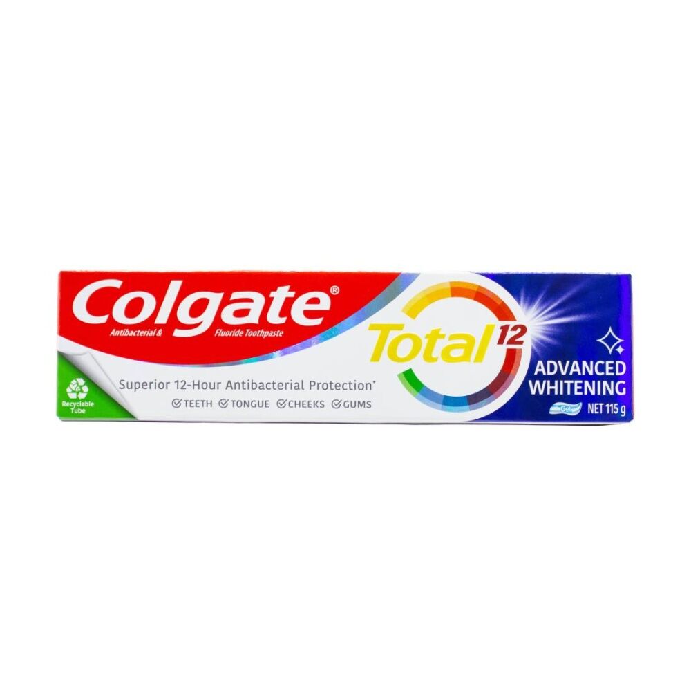 Colgate 115g Total 12 Hour Advanced Whitening Antibacterial Mint Toothpaste Gel