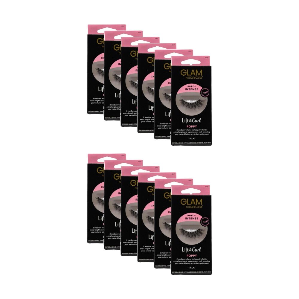 Manicare Glam Lift & Curl 2 Wispy Lashes w/ Comfort Band 1ml Intense Poppy (12 Pack)
