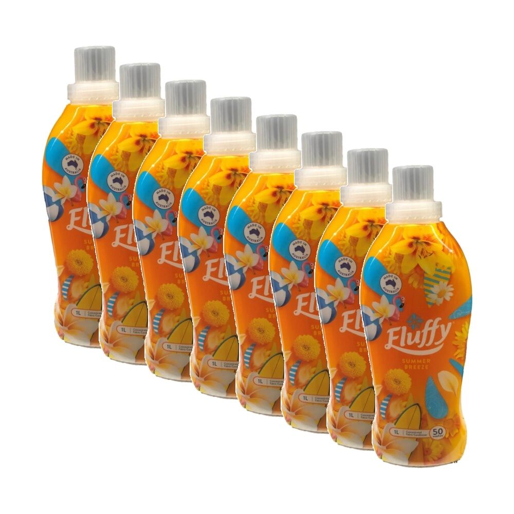 Fluffy Concentrated Laundry Fabric Softener/Conditioner 1L Summer Breeze (8 Pack)