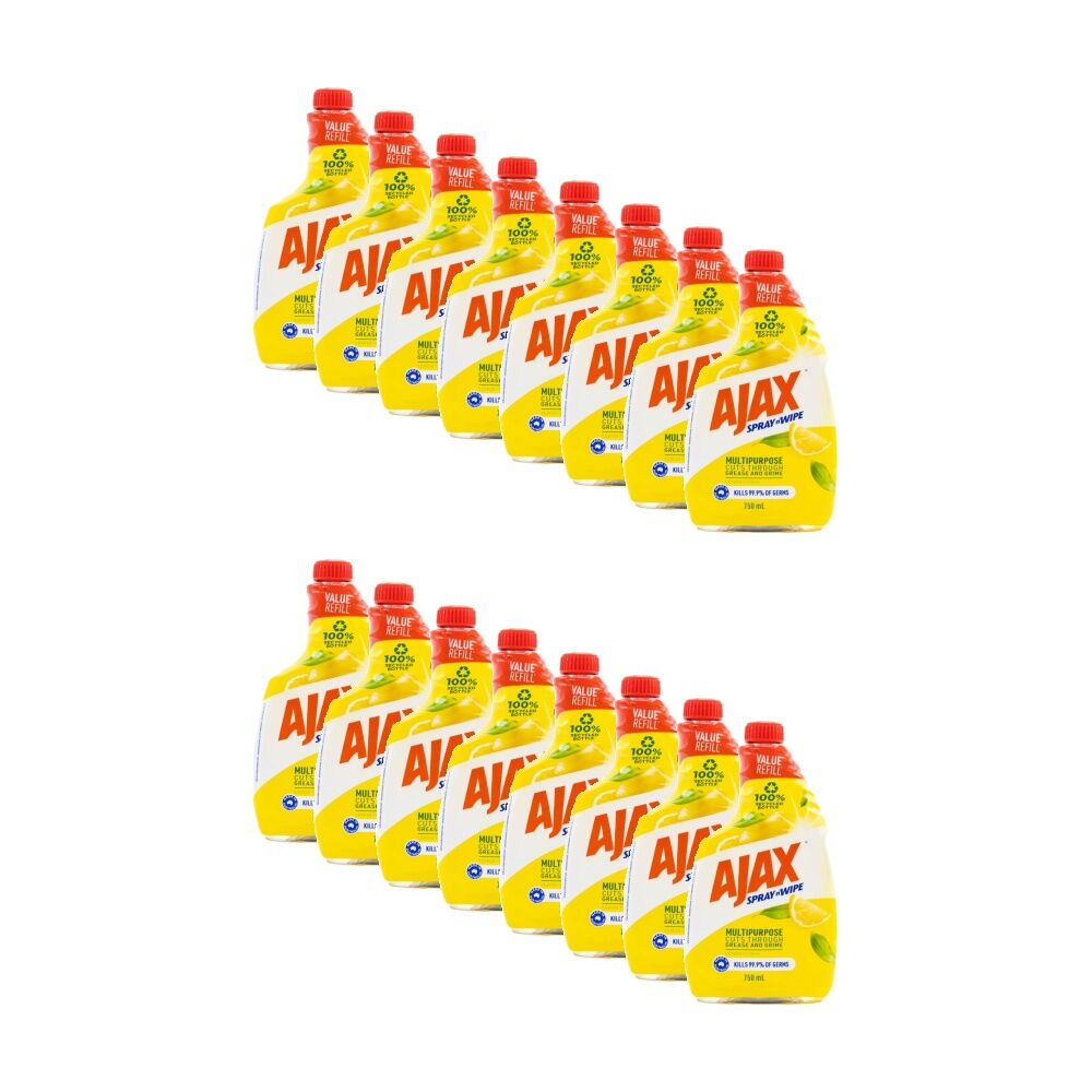 Ajax Spray & Wipe Multi-Purpose Cleaning Refill Bottle 750mL Lemon Citrus (16 Pack)