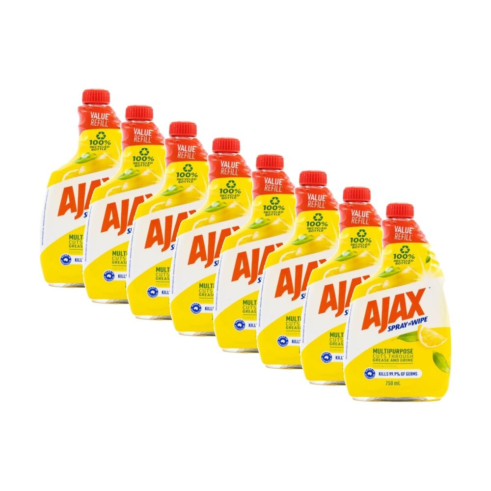 Ajax Spray & Wipe Multi-Purpose Cleaning Refill Bottle 750mL Lemon Citrus (8 Pack)