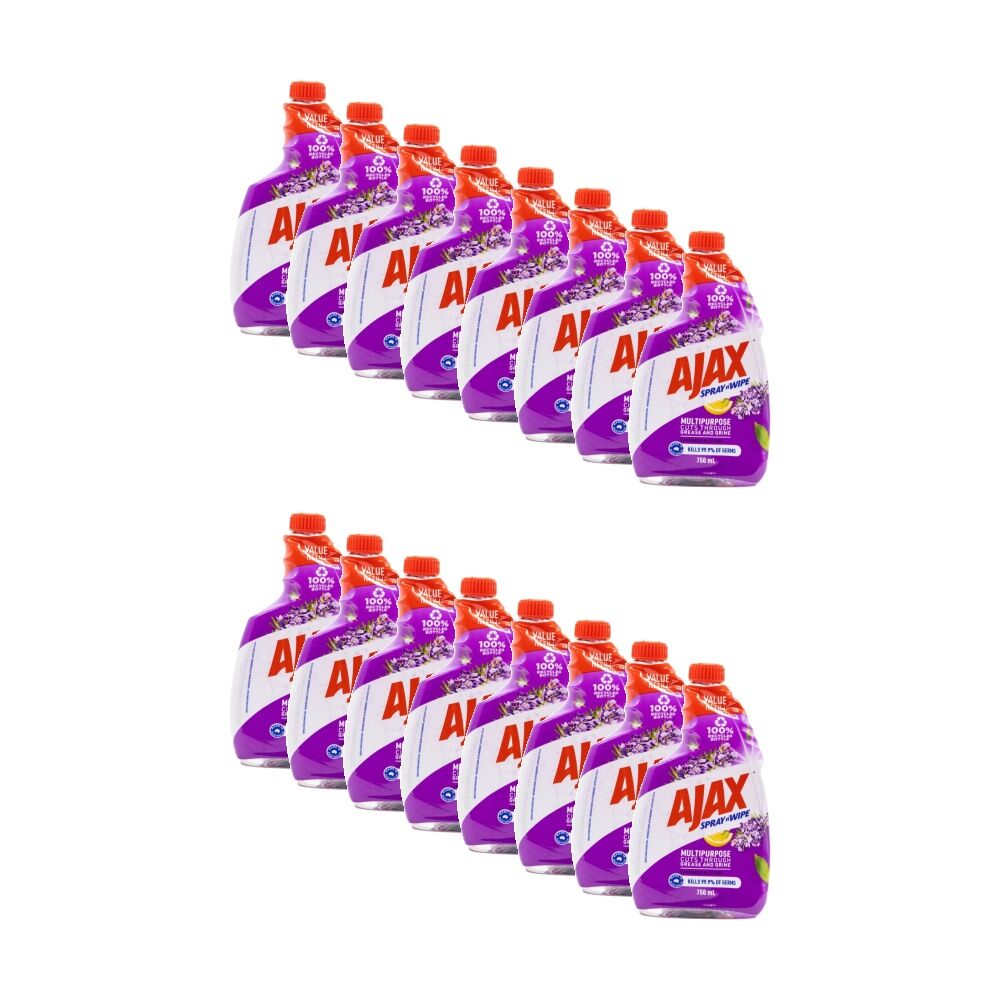 Ajax Spray N Wipe Multi Purpose Cleaner Refill 750ml Lavender & Cirtrus (16 Pack)