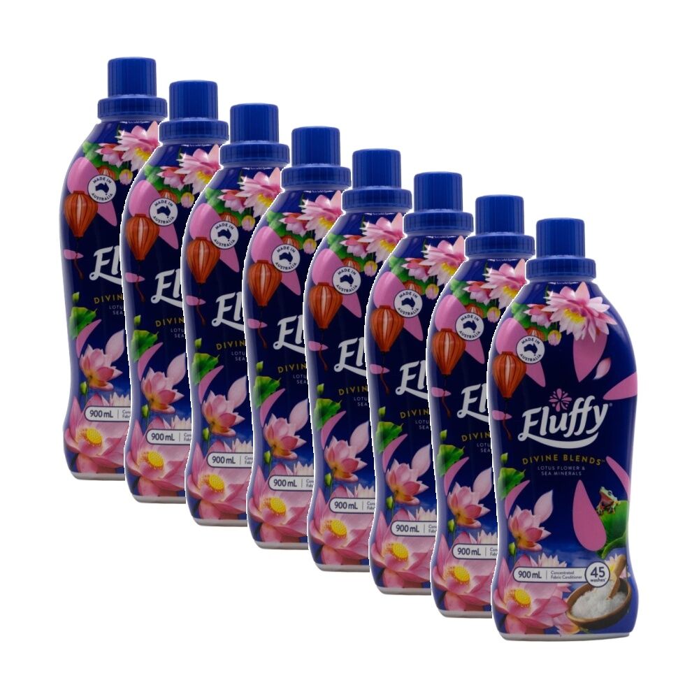 Fluffy Concentrated Fabric Conditioner 900mL Lotus Flower & Sea Minerals (8 Pack)