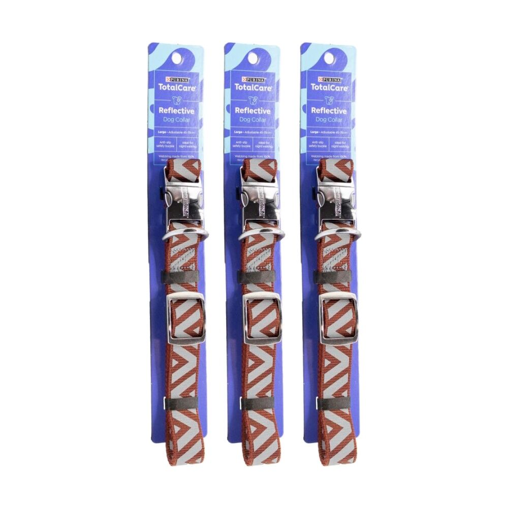 Purina Total Care Reflective Adjustable Dog Collar Large 45-75cm Assorted (3 Pack)