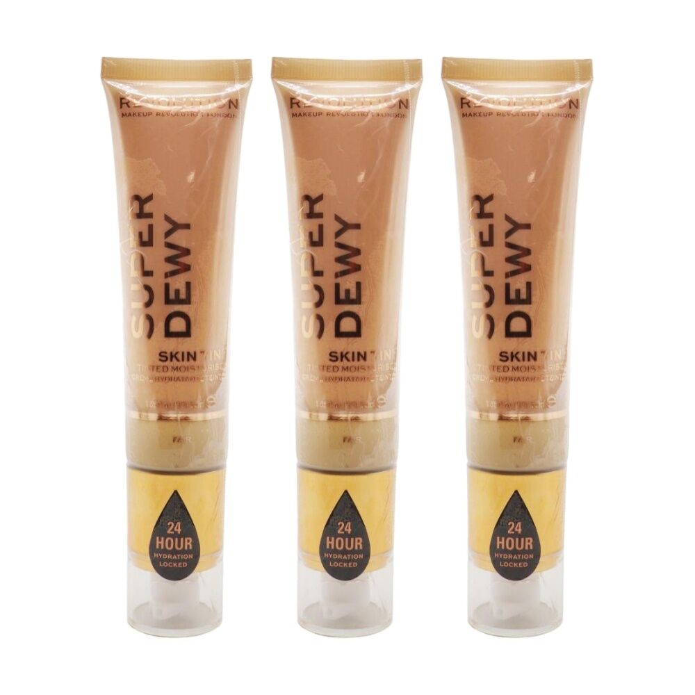 Revolution Super Dewy Tinted Moisturiser Complexion Makeup Fair 15ml (3 Pack)