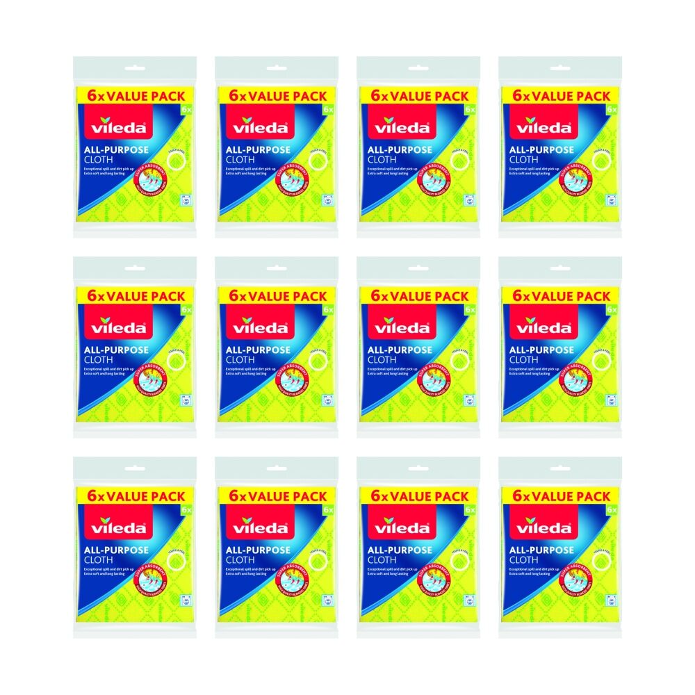 Vileda 12x6pc Vileda All-Purpose Cloth Microfibre Blend Absorbent 29x40cm (12 Pack)