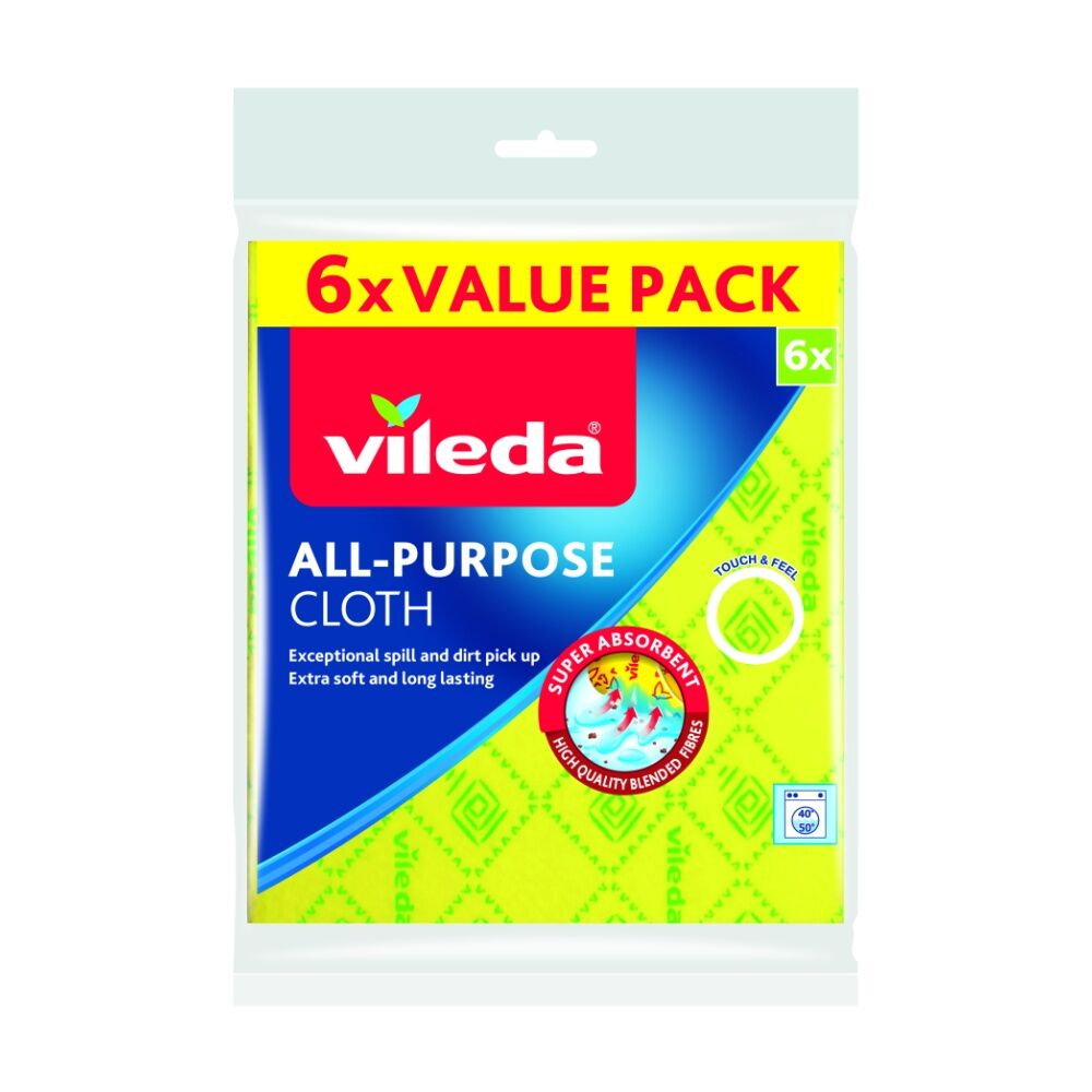Vileda All-Purpose Cloth Microfibre Blend Absorbent 29x40cm (6 Pieces)