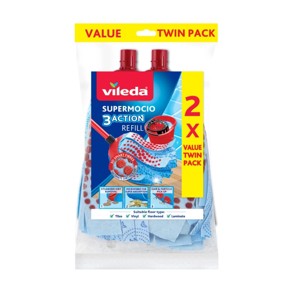 Vileda 2x2pc Vileda SuperMocio 3 Action Mop Refill Pack Three Cleaning Zones (2 Pack) — image 2