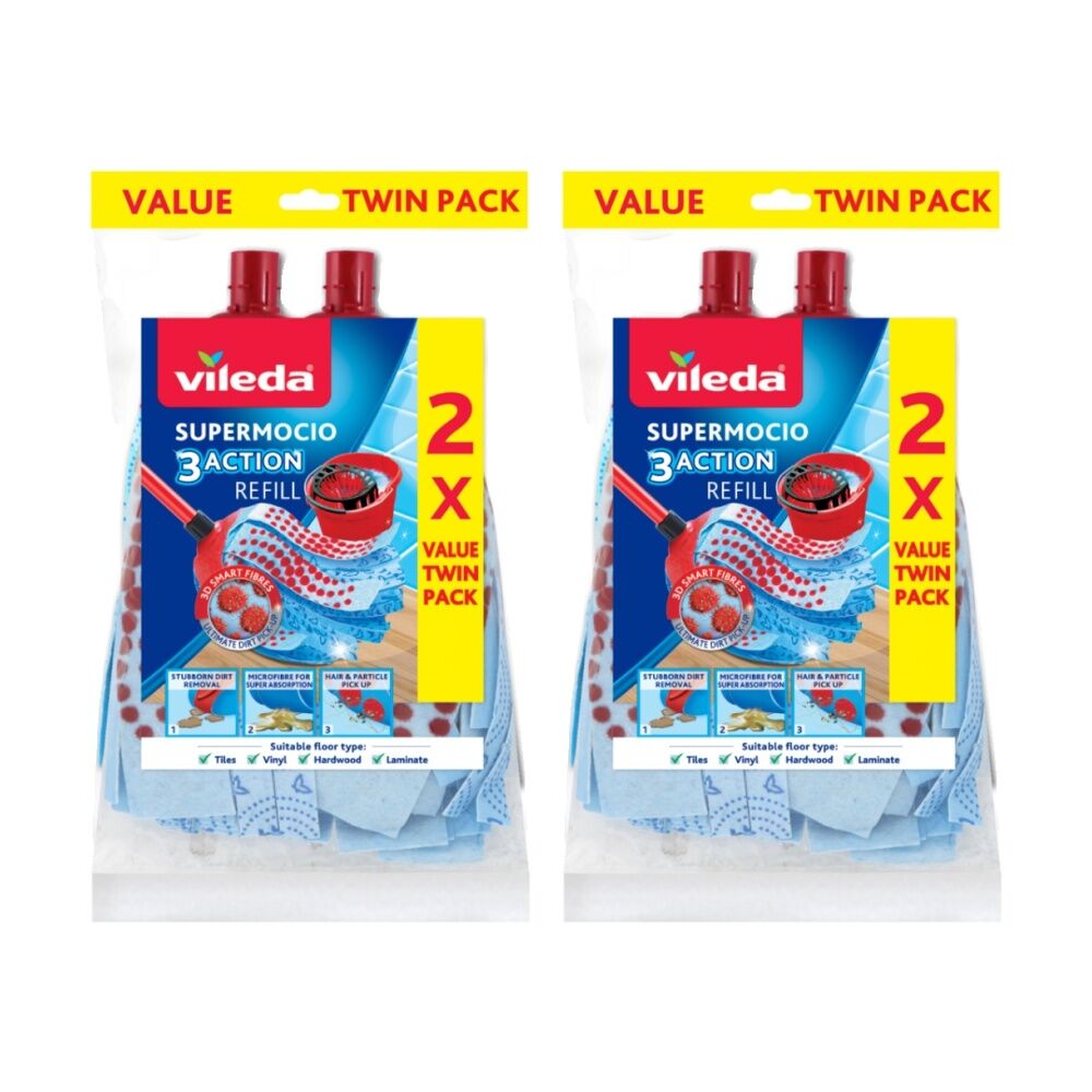 Vileda 2x2pc Vileda SuperMocio 3 Action Mop Refill Pack Three Cleaning Zones (2 Pack)