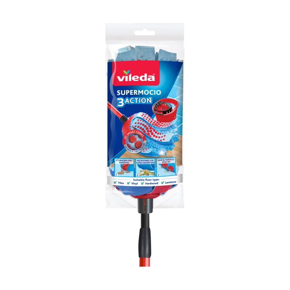 Vileda SuperMocio 3 Action Mop Telescopic Handle Three Cleaning Zones (2 Pack) — image 2