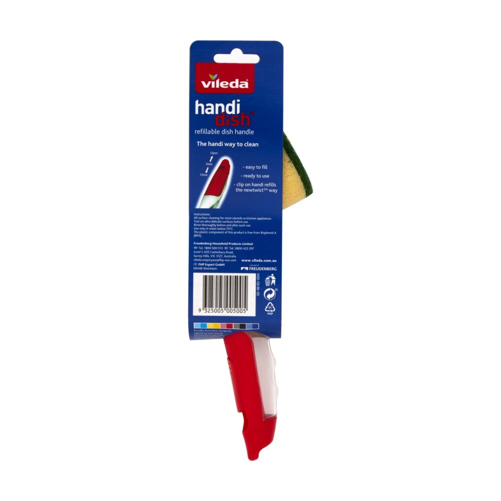 Vileda Handi Dish Refillable Dish Handle - Ergonomic Soap Dispensing Handle with Heavy Duty Scouring Head - BPA Safe Kitchen Cleaning Tool - Twist — image 2
