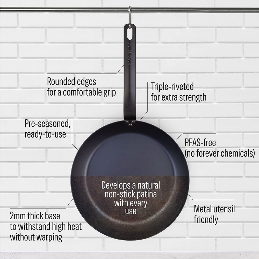 Evolv Pre-Seasoned Heavy Gauge Fast Heat Carbon Steel Fry Pan 28cm Evolv — image 7