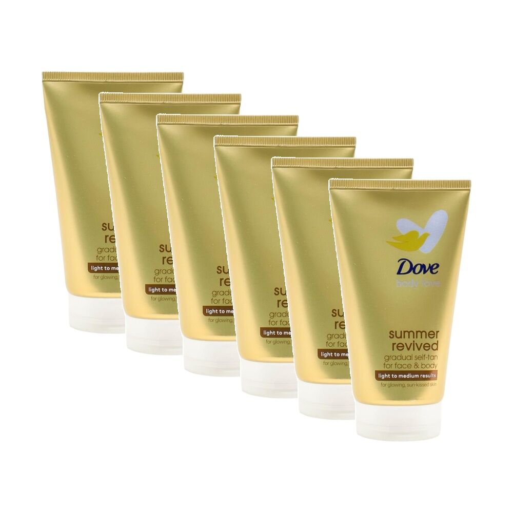 Dove Gradual Self Tan For Face & Body Light To Medium Result 75ml (6 Pack)