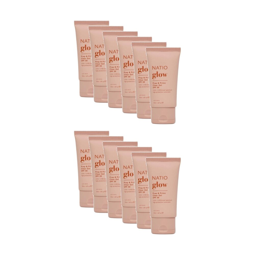 Natio Prep Prime Glow Clear Gel Broad Spectrum SPF50 High Protection 50mL (12 Pack)
