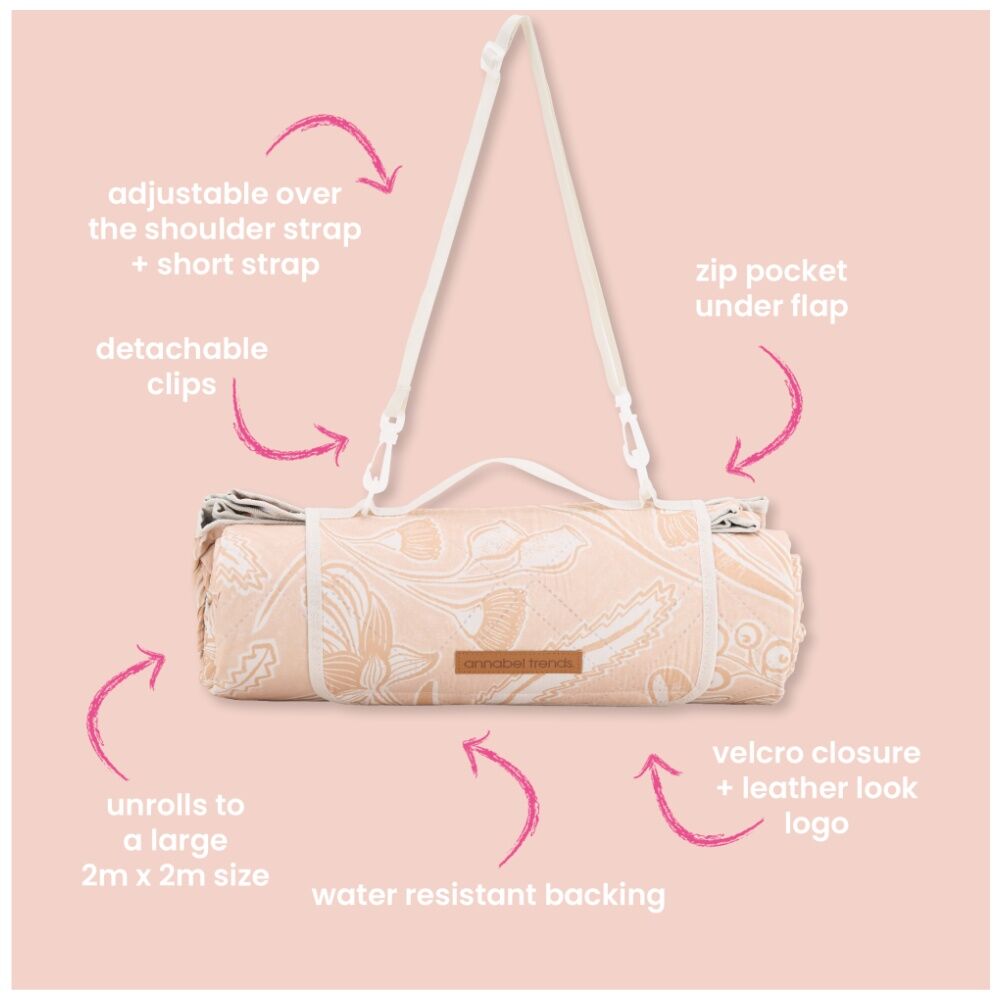 Annabel Trends 2x2m Picnic Mat Trailing Natives Tan w/ Extendable Strap — image 6