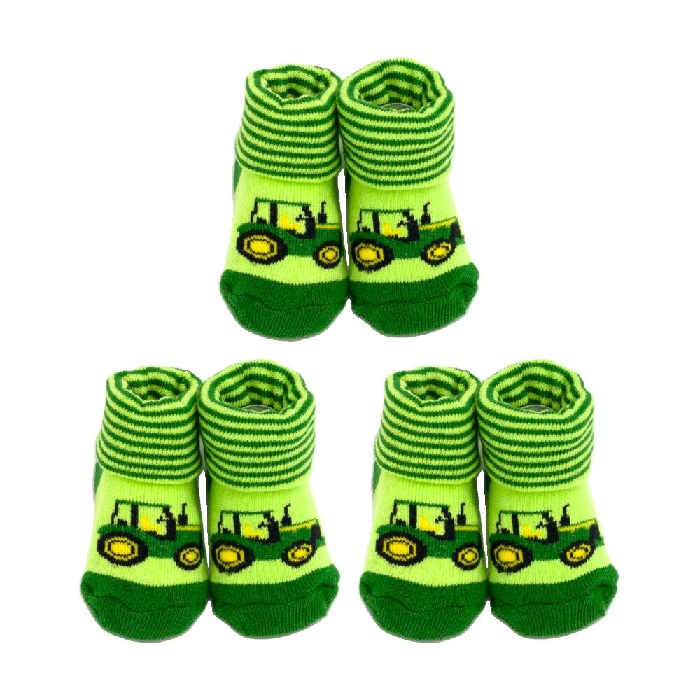 John Deere 0-6M Baby Tractor Cotton Blend French Terry Cuff Booties (3 Pack)