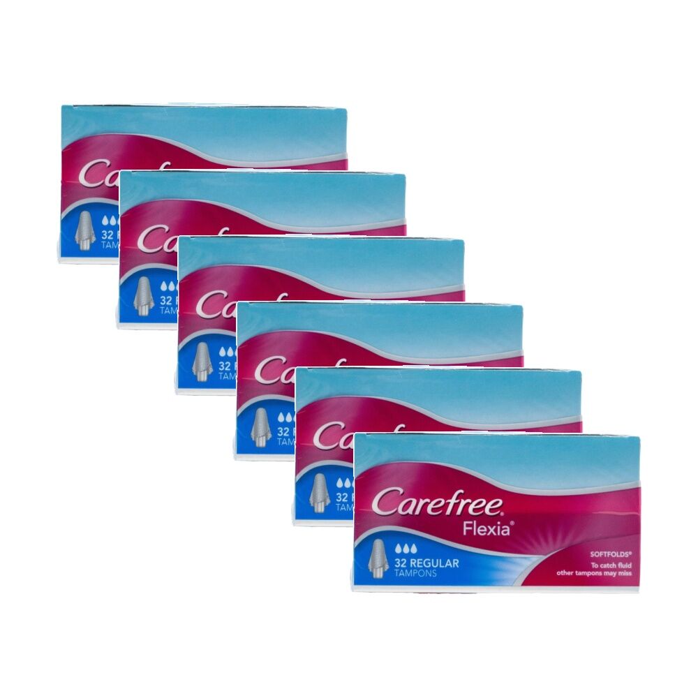 Carefree 32pc Carefree Flexia Regular Flow Tampons Pack w/ Wings Soft Folds (6 Pack)