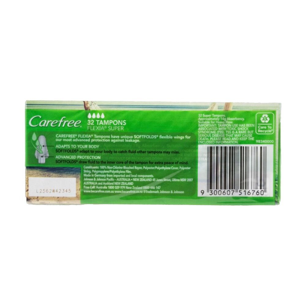 Carefree Flexia Heavy Flow Super Tampons Pack w/ Wings Soft Folds (32 Pieces) — image 2