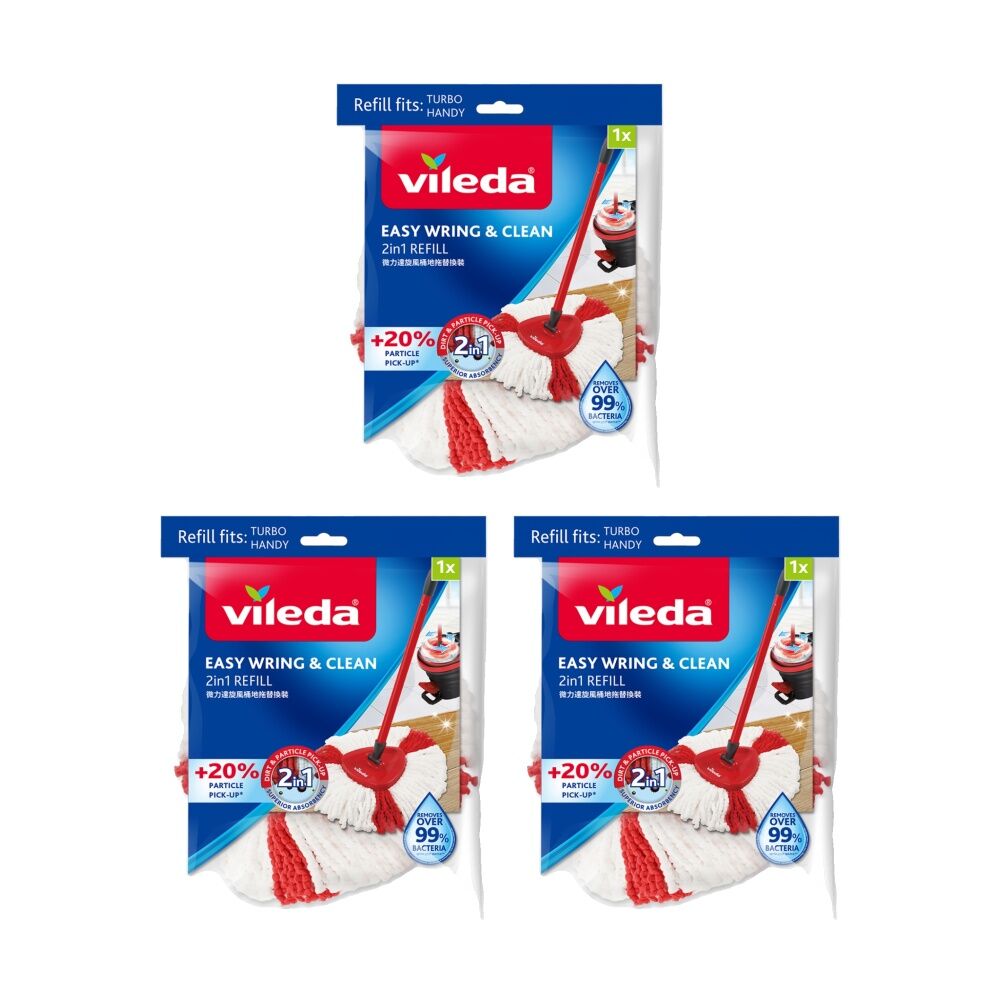 Vileda Easy Wring Clean Spin Mop Refill 2in1 Microfibre Power Red (3 Pack)