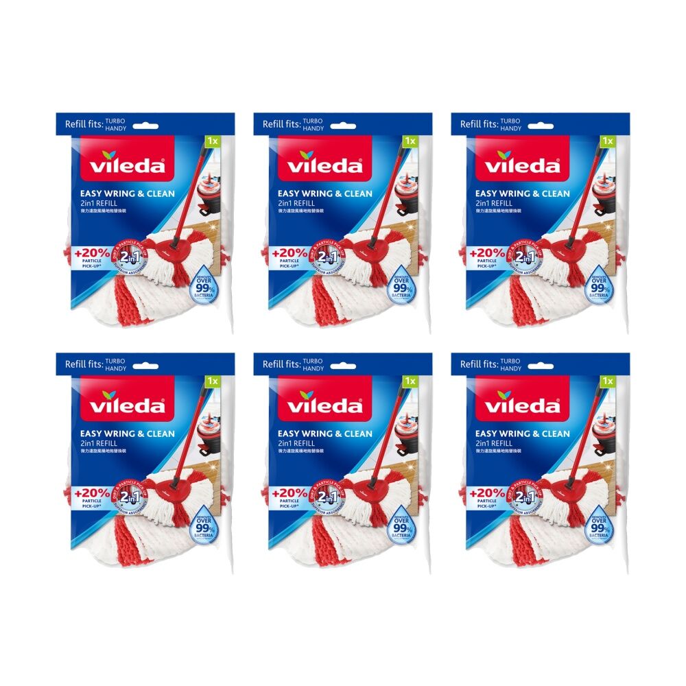 Vileda Easy Wring Clean Spin Mop Refill 2in1 Microfibre Power Red (6 Pack)