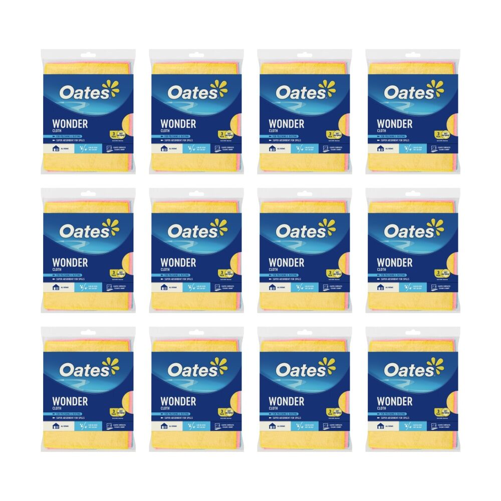 Oates 12x3pc Oates Wonder Cloth Natural Fibre Super Absorbent Multi-Purpose (12 Pack)