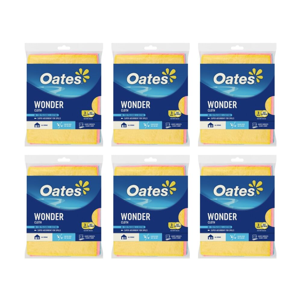 Oates 6x3pc Oates Wonder Cloth Natural Fibre Super Absorbent Multi-Purpose (6 Pack)