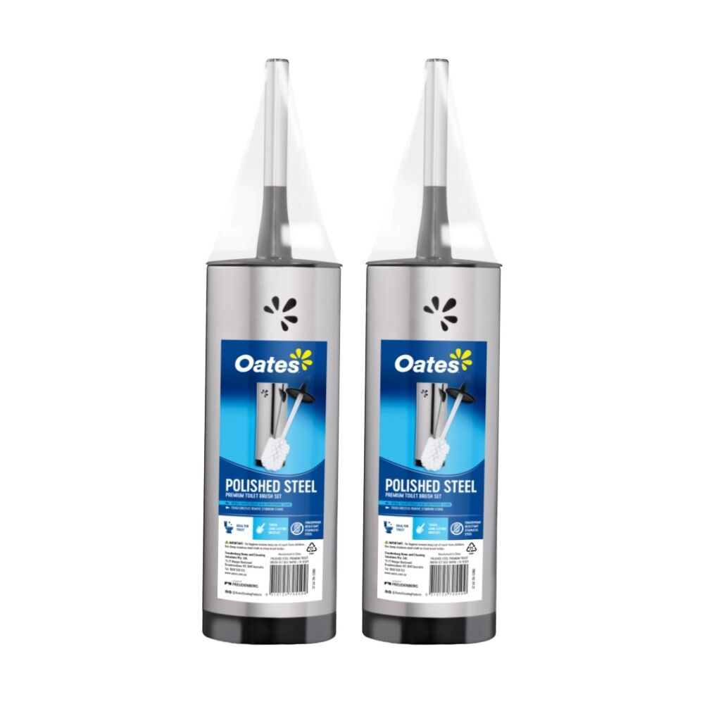 Oates Polished Steel Premium Toilet Brush Set Fingerprint Resistant (2 Pack)