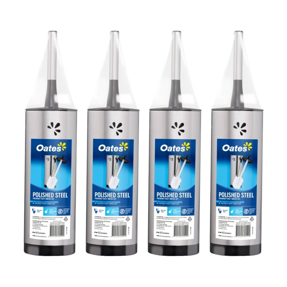 Oates Polished Steel Premium Toilet Brush Set Fingerprint Resistant (4 Pack)