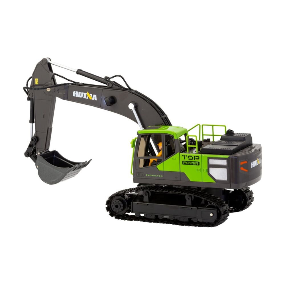 Lenoxx Professional R/C Upgraded Alloy Excavator 1:18 Scale 13-Channel Remote Control Construction Vehicle With Lights Sound Steam - Green - 8+