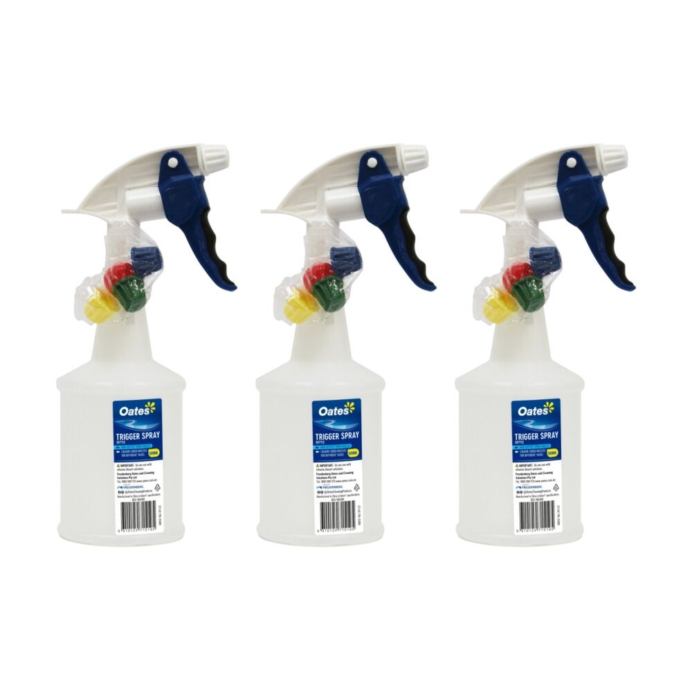 Oates Trigger Spray Bottle Heavy Duty High Output Assorted 500ml (3 Pack)